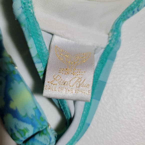Lisa Blue Molded Cups Beaded Bikini Top Gold Details Size Small - Picture 7 of 11